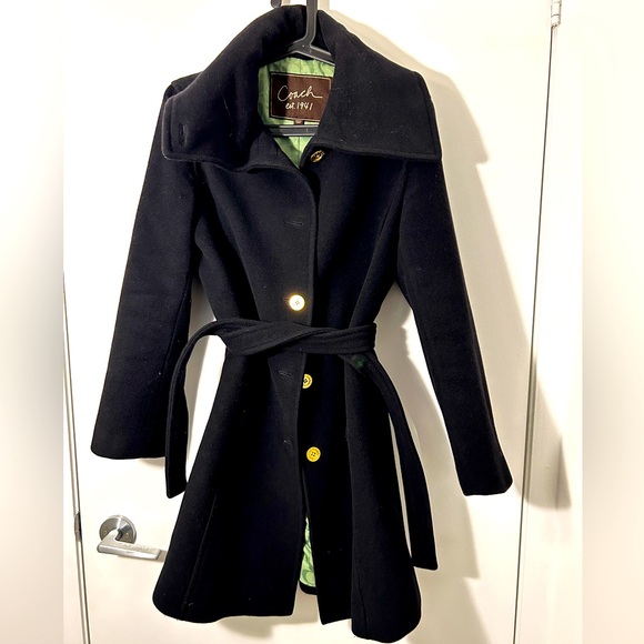 Coach Black Angora Wool Belted Coat - Size Medium - Picture 1 of 3